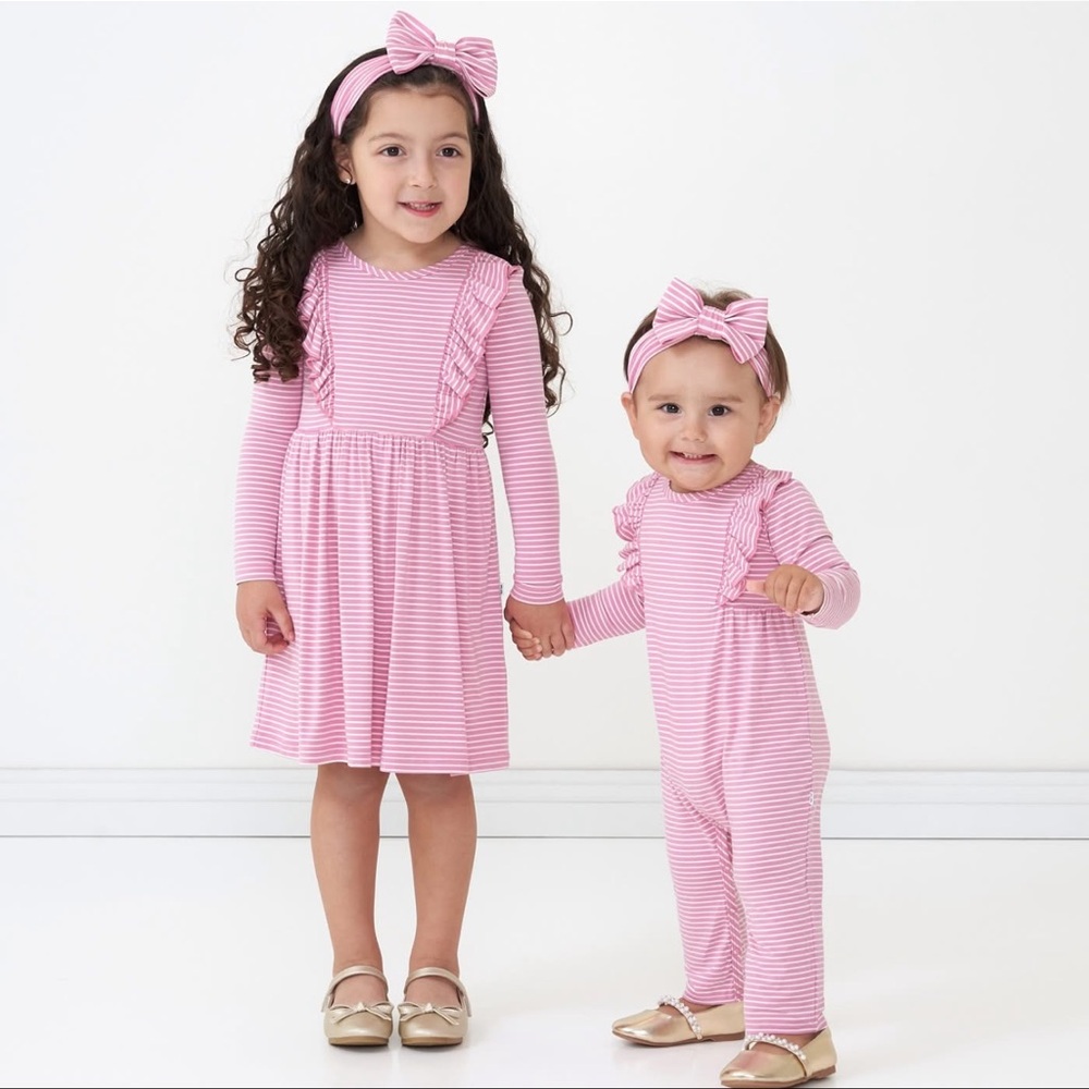 Little Sleepies Garden Rose Stripe Long Sleeve Ruffle Bib Dress 2T